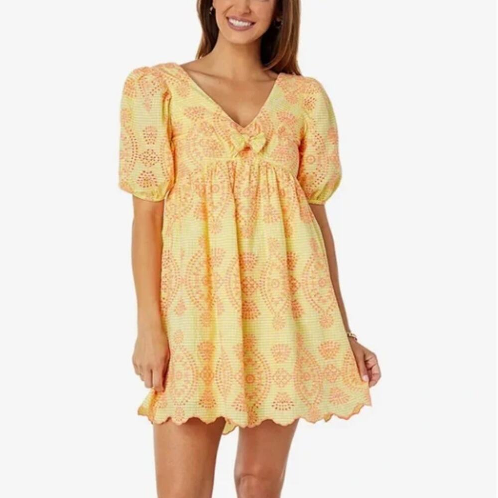 LILLY PULITZER Sarafina Dress Calla Yellow Gingham Seersucker Sz 12 $258 {X52} - Picture 4 of 11